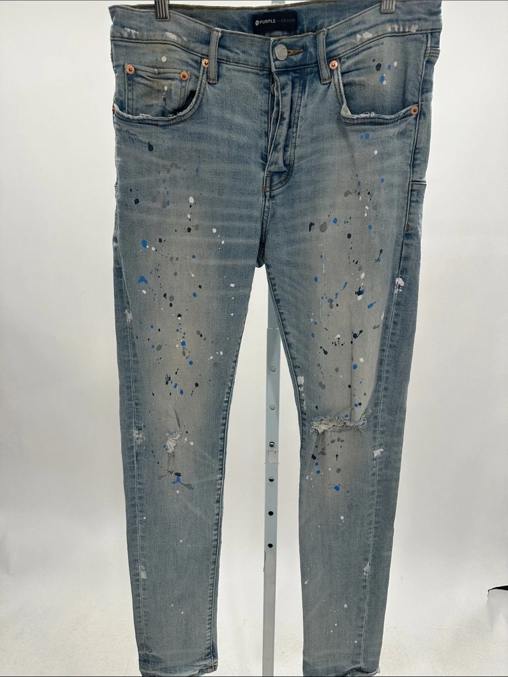 Purple Brand Men’s Light Blue Paint-Splatter Jeans